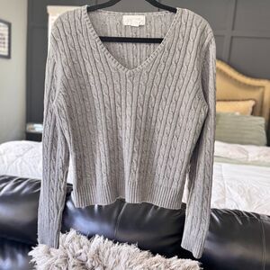 Casual Corner Annex Gray Cable Knit Sweater Large V-Neck Vintage Y2K Preppy XL